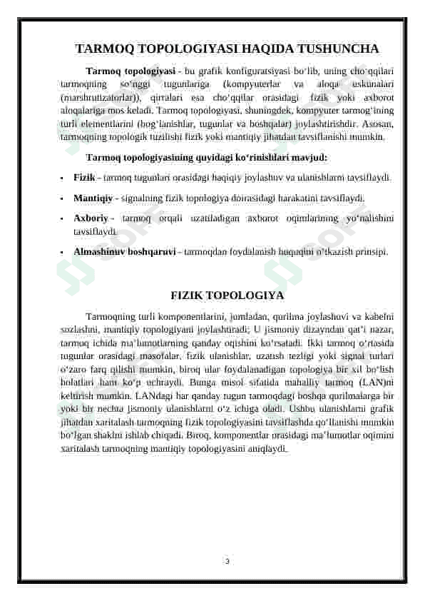 Tarmoq topologiyasi.Lokal tarmoq orqali axborot almashinish 3