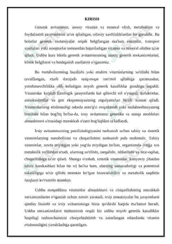 Nasliy avitaminozlar. Tabiy va sun'iy vitaminlarni metabolizmi va ekskretsiyalanishi 3