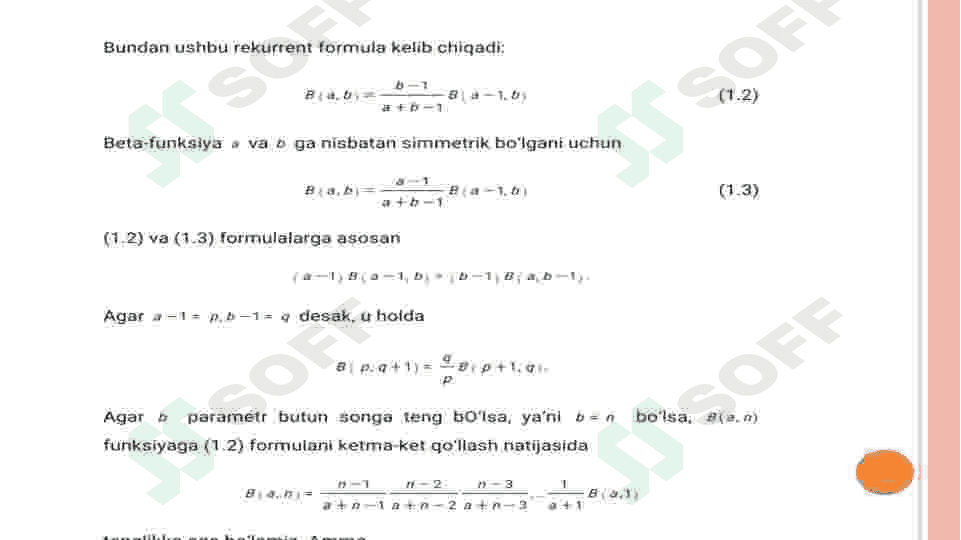 Betta va gamma funksiyalar va ularning xosslari, ular orasidagi bog’lanish 3