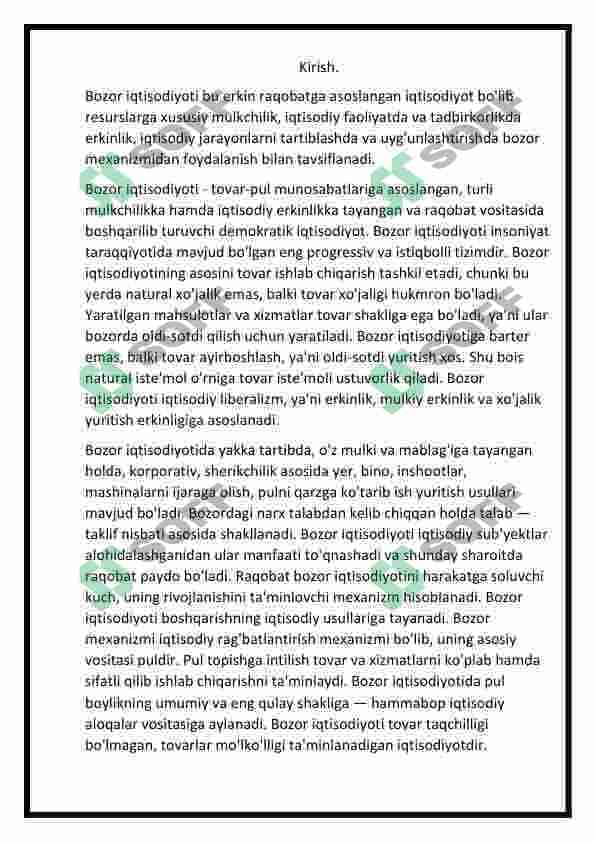 Bozor iqtisodiyoti, uning vujudga kelishi va rivojlanishining shart-sharoitlari 3
