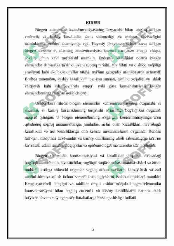 Biogen elementlar konsentratsiyasi o’zgarishi bilan bog’liq endemik va kasb kasalliklari. 3