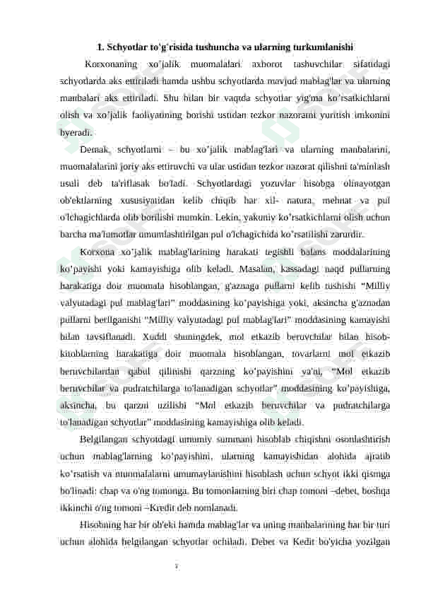 Schyotlarning iqtisodiy mazmuni, tarkibi va tayinlanishi bo’yicha turkumlanishi 3