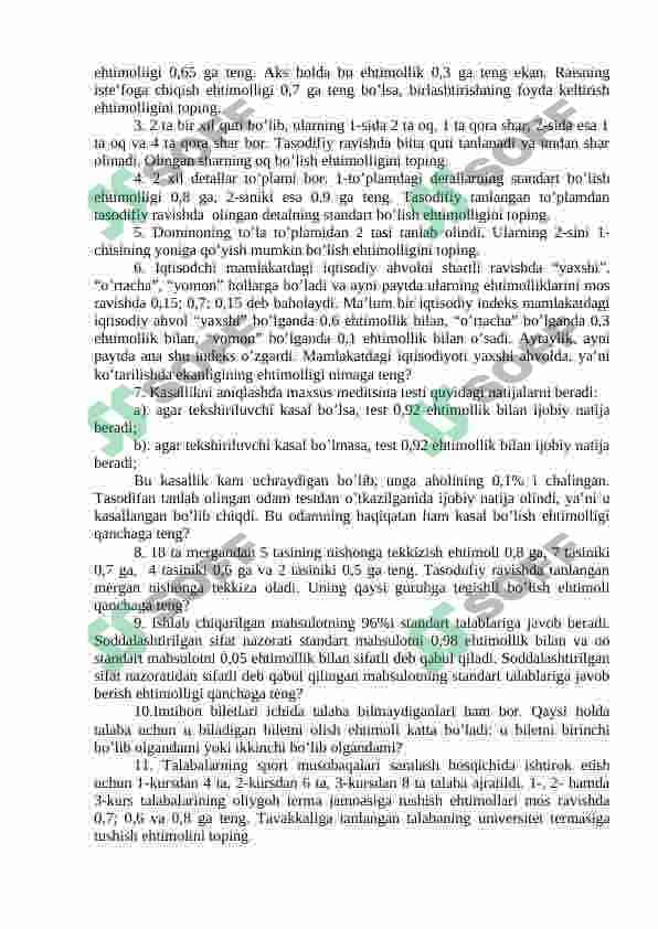 To’la  ehtimollik formulasi. Tajribadan so’ng gipoteza ehtimolligini hisoblash. Bayes formulasi 3