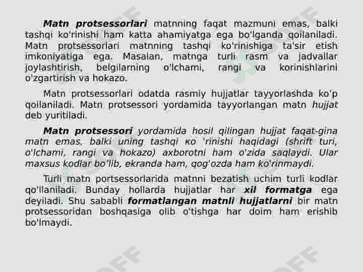 Axborot texnologiyalari. MS Word   matn  protessoril Interfeysi 3