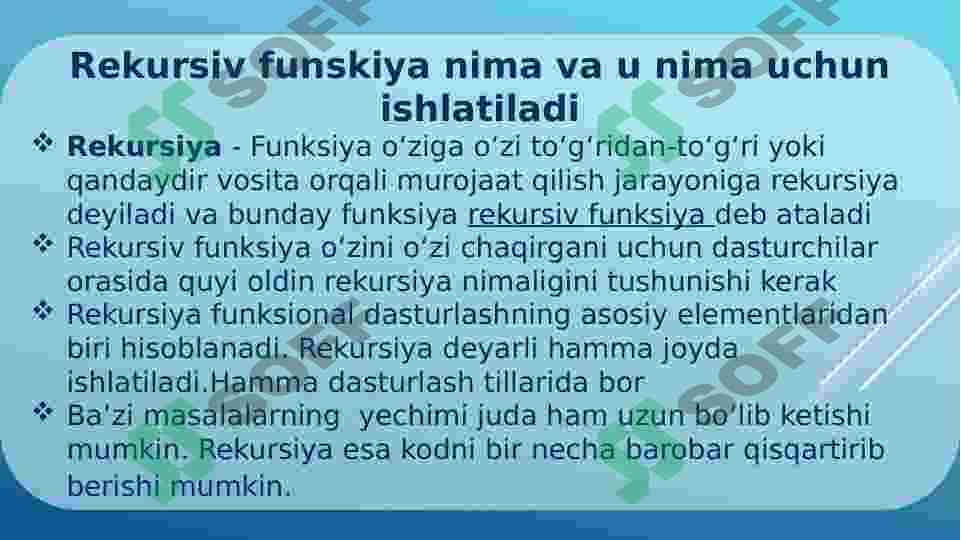 Dasturlash asoslari fani, C++ dasturlash tilidan taqdimot. Rekursiv funksiya mavzusi 3