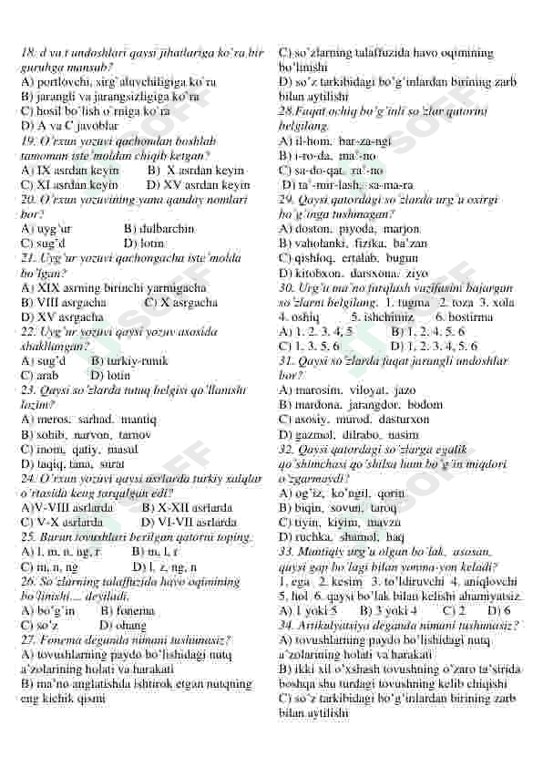 Ona tili fanidan testlar to'plami 3