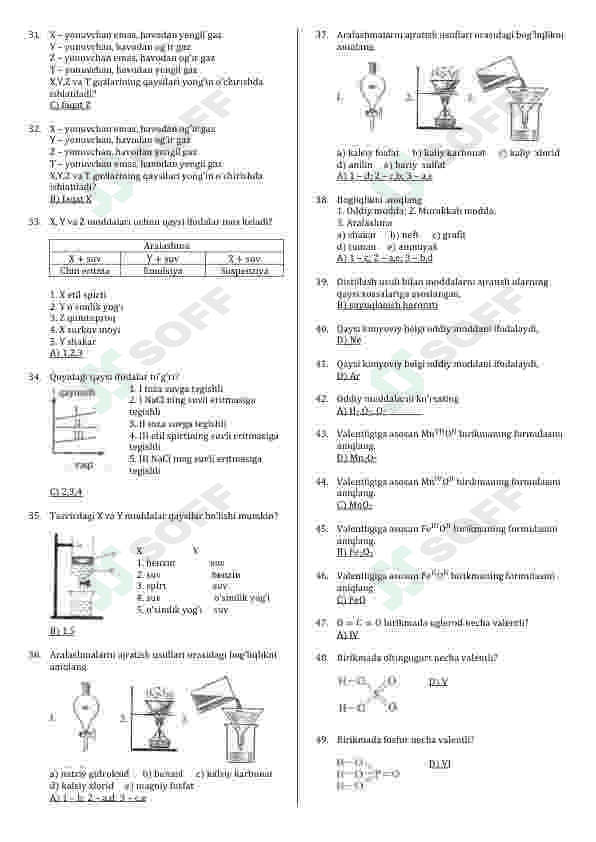 Kimyo fannidan test to'plami 3