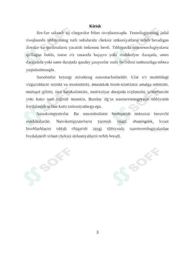 Bugungi kun tibbiyotning turli sohalarida nanotexnologiyalaridan foydalanishning asosiy sabablari hamda uning natijalari 3