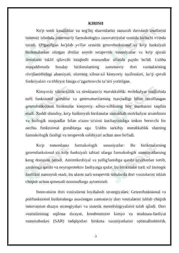 Geterofunksional va polifunksional birikmalar asosida ishlab chiqarilgan zamonaviy dori vositalari 3