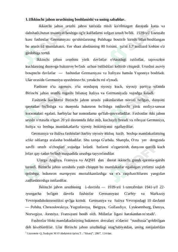 Ikkinchi jahon urushining boshlanishi va O’zbekistonning urushga tortilishi. 3
