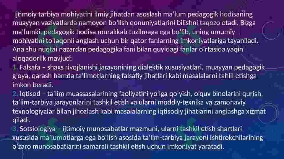 MAKTABGACHA PEDAGOGIKANING BOSHQA FANLAR BILAN OʻZARO BOG’LIQLIGI 3