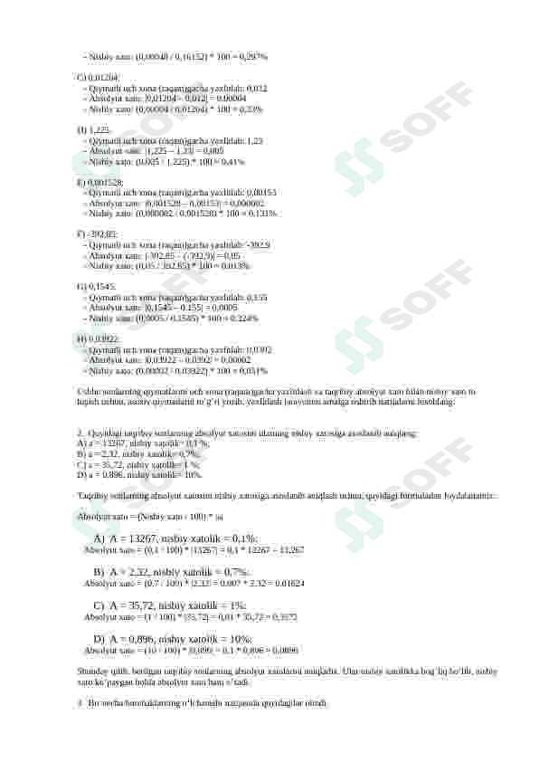 XATOLIKLAR ARIFMETIKASI. XATOLIKLARNI ANIQLASHDA DIFFERENSIAL HISOBINI QO‘LLASH 3