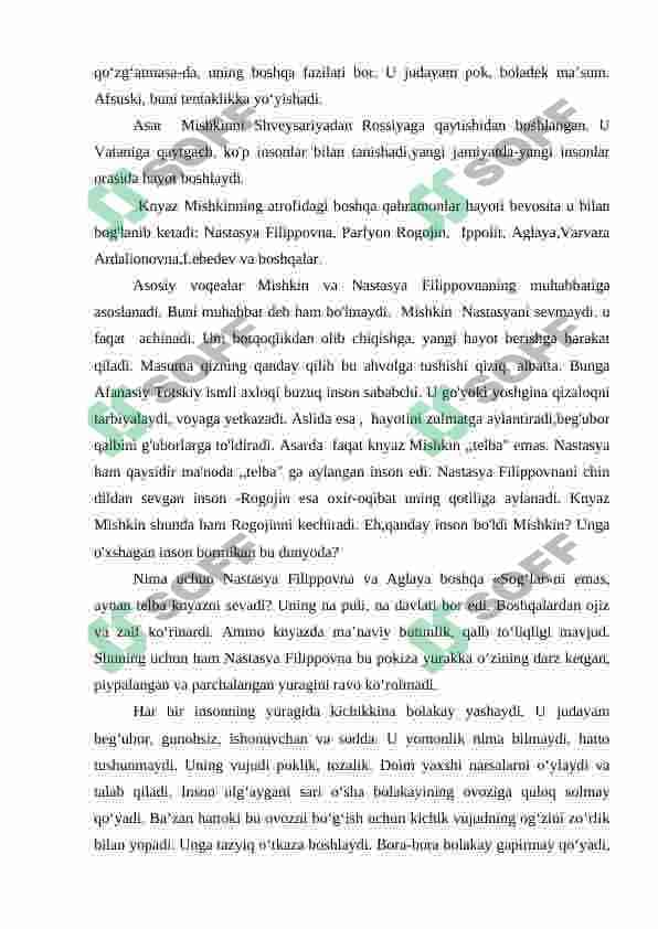 Dostoyevkiyning Telba asarini Dialektikaning asosiy qonunlari va Falsafaning juft kategoriyalari bo'yicha tahlil qilish 3