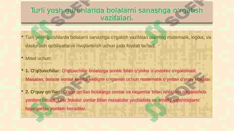 Turli yosh guruhlarida bolalarni sanashga oʻrgatish vazifalari. 3