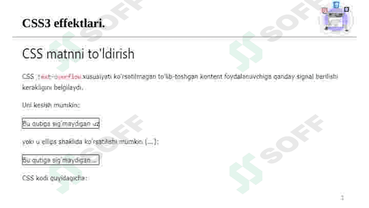 CSS3 effektlari, transformatsiya, animatsiyalar bilan ishlash. 3