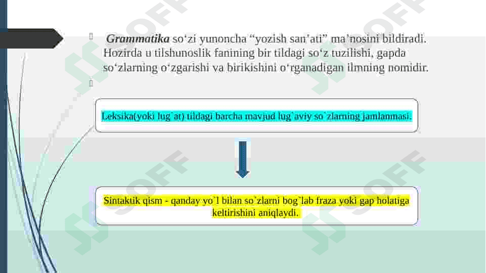 TILNING GRAMMATIK QURILISHI. GRAMMATIK KATEGORIYALAR. GRAMMATIK VOSITALAR. 3