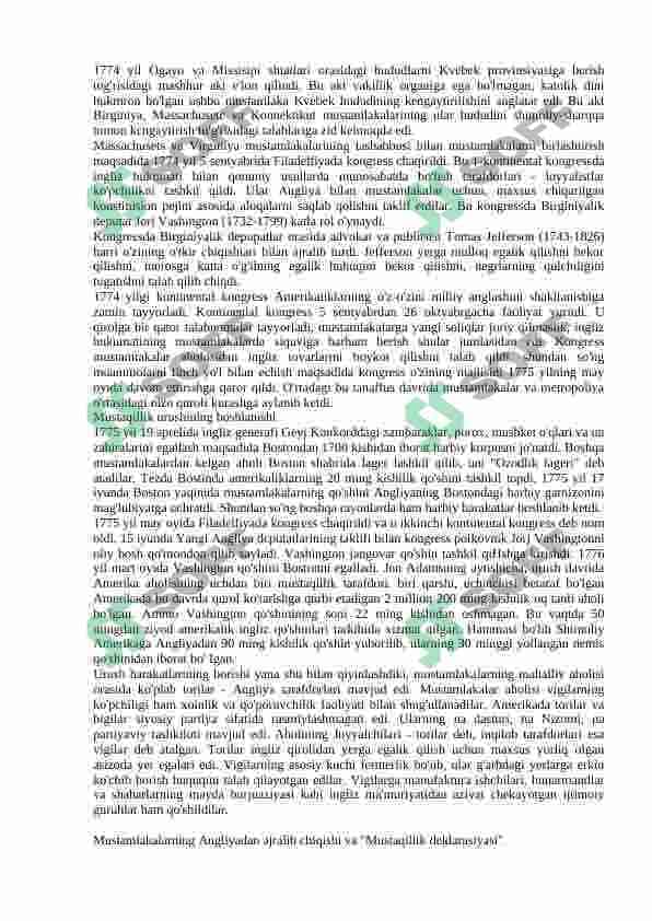 Shimoliy Amerikada mustaqillik uchun kurash. AQSH ning tashkil topishi 3