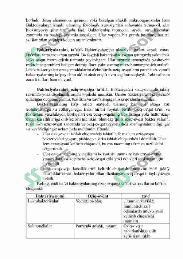 Oziq-ovqat xavfsizligini ta’minlashda bakteriyalarning ahamiyati 3