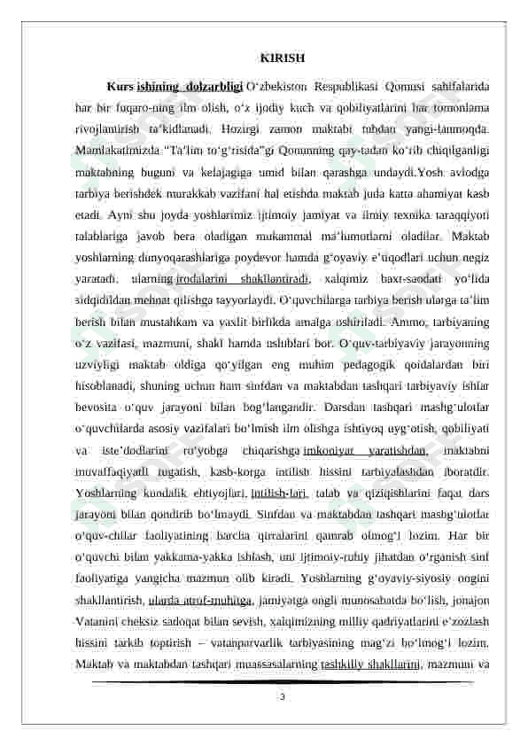 Boshlang'ich sinflarda o'quvchilarning mustaqil ishlarini tashkil etish va ta'limdagi ahamiyati kurs ishi 3