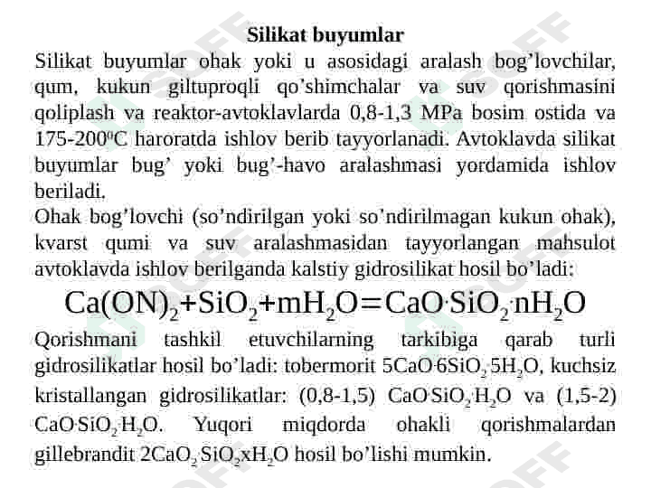 Mineral boG’lovchilar asosida tayyorlangan sun’iy tosh materiallar va buyumlar 3