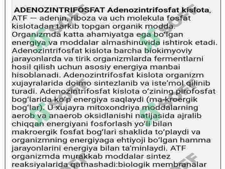 Makroergik birikmlar va ularning va ularning moddalar almashinuvidahi o'rni 3