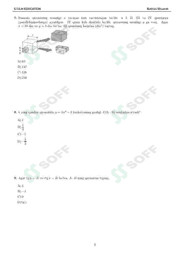 Matematika DTM testi ( Testlar DTM standartida. To'gri kaliti ham bor) 3