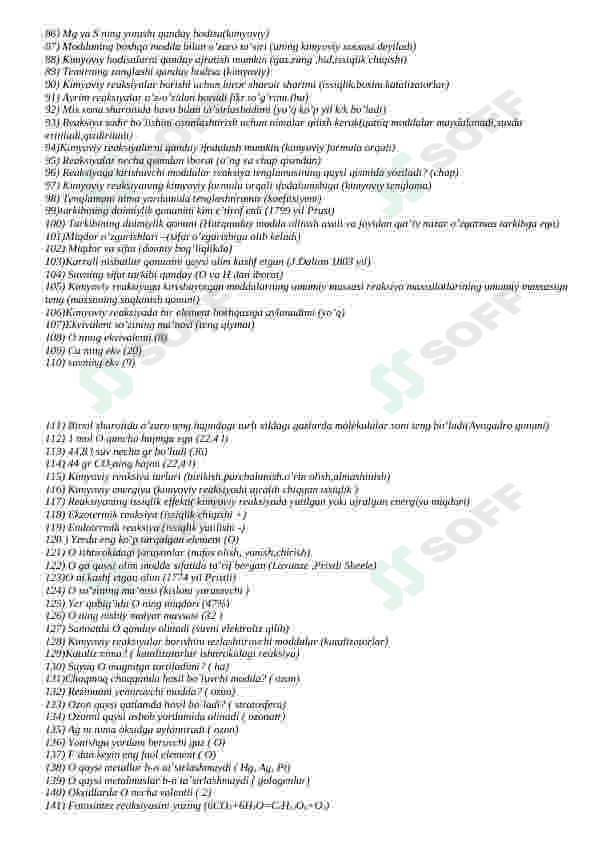 Kimyodan mavzulashtirilgan savol javob 3
