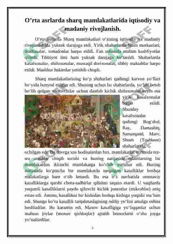 O‘rta asr G‘arb va Sharq tibbiyoti. O‘rta asr Sharq allomalarining tibbiyot rivojiga qo‘shgan hissalari 3