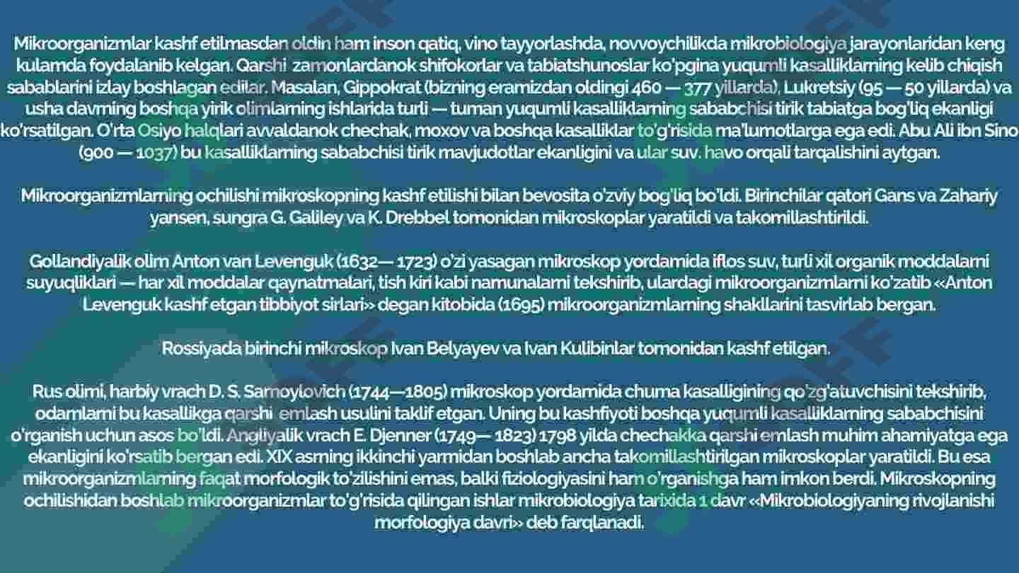 Mikrobiologiya fanining rivojlanish tarixi 3