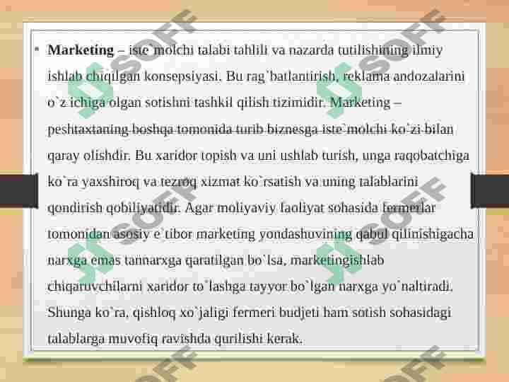 Qishloq xo’jaligida marketing faoliyati va uni tashkil etishning o’ziga xos xususiyatlari 4