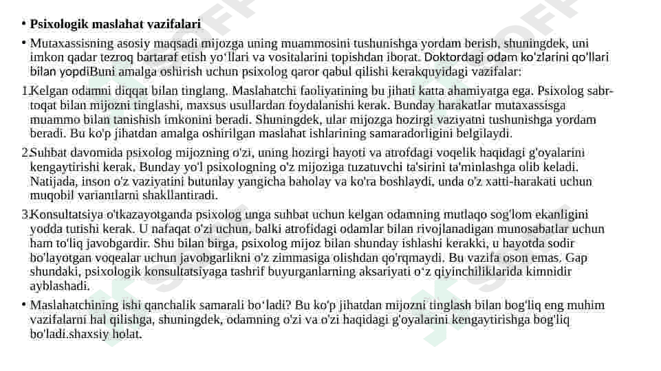 Psixologik maslahatning umumiy muammolari 4