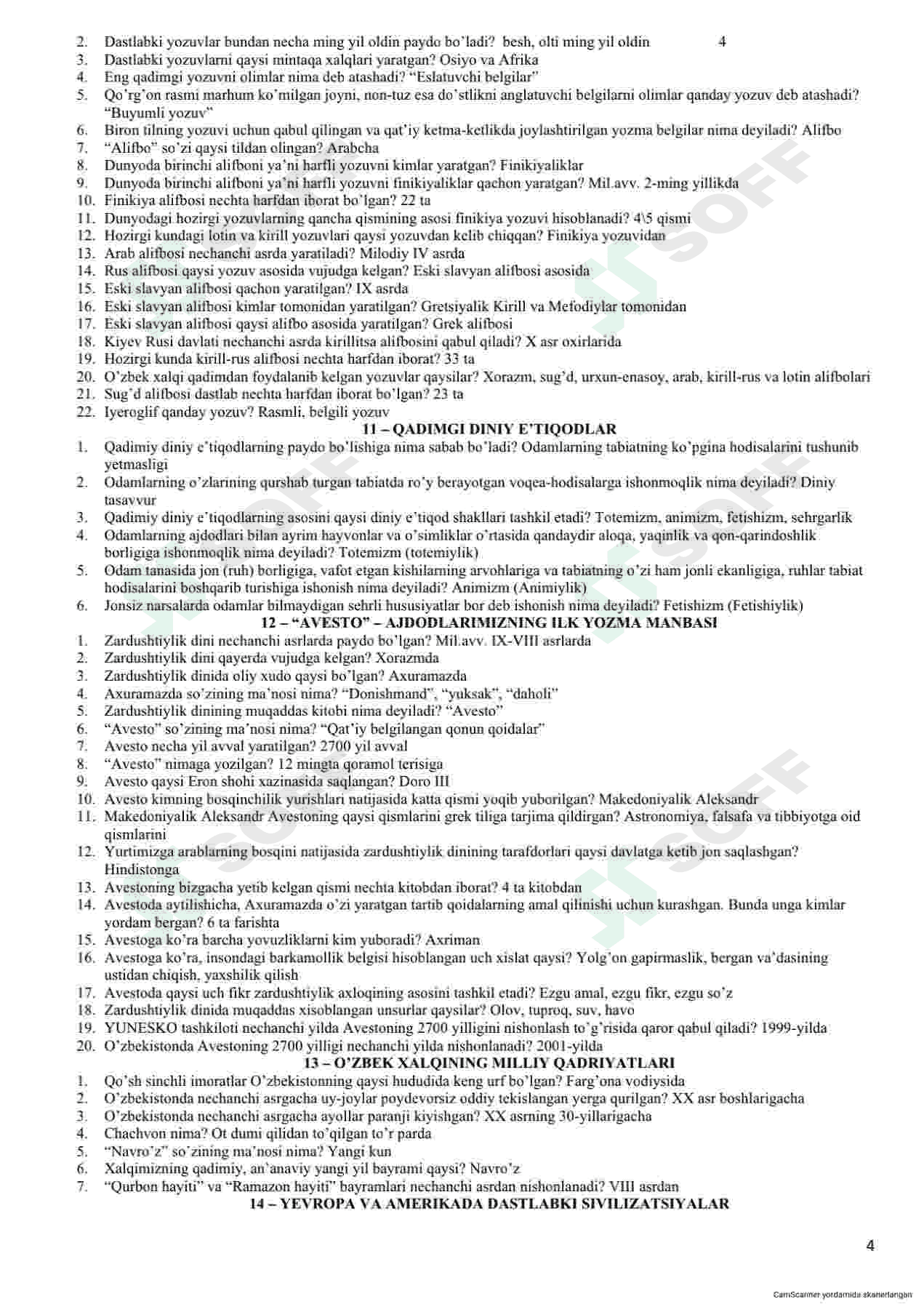 5-sinf tarix fanidan umumiy savol-javoblar to'plami 4