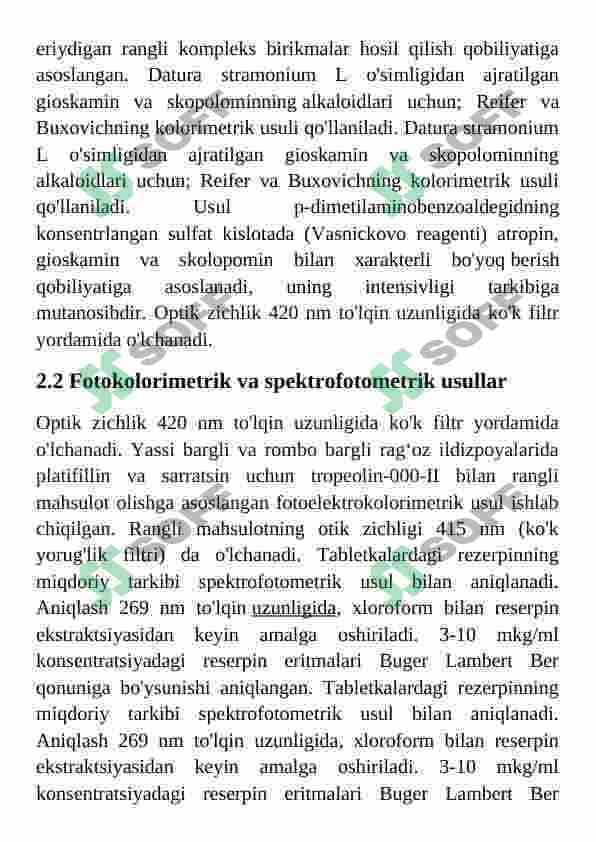Dori vositalari tahlilida fotometrik usulni qo‘llash. Alkaloidlar misolida 4
