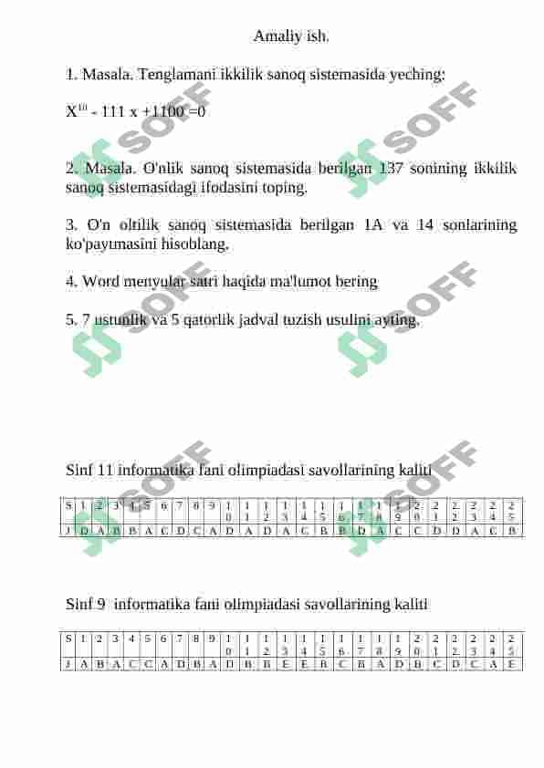 Informatika test 9-11-sinflar, javoblari bilan birga 4