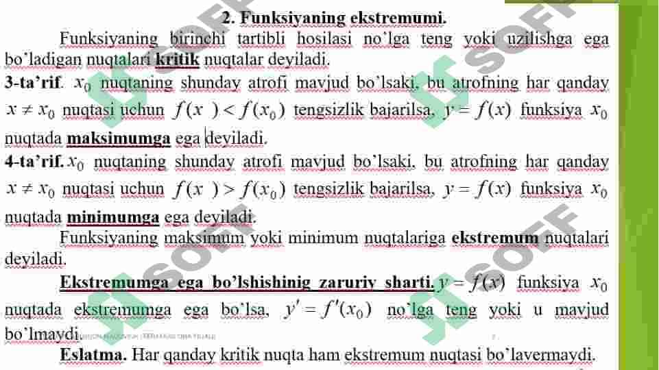 Funksiyalarni hosila yordamida tekshirish va grafigini yasash. Lapital qoidasi 4