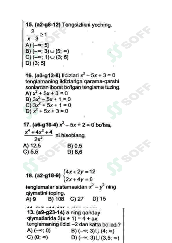 Matematikadan test topshiriqlari abiturientlar uchun 4