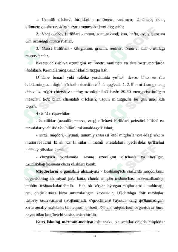 4-sinfda oʻlchovlarni oʻrganish 4