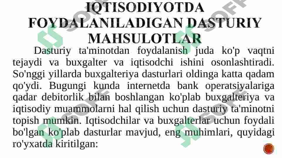 Iqtisodiyotda qo'llaniladigan amaliy dasturiy mahsulotlar. 4
