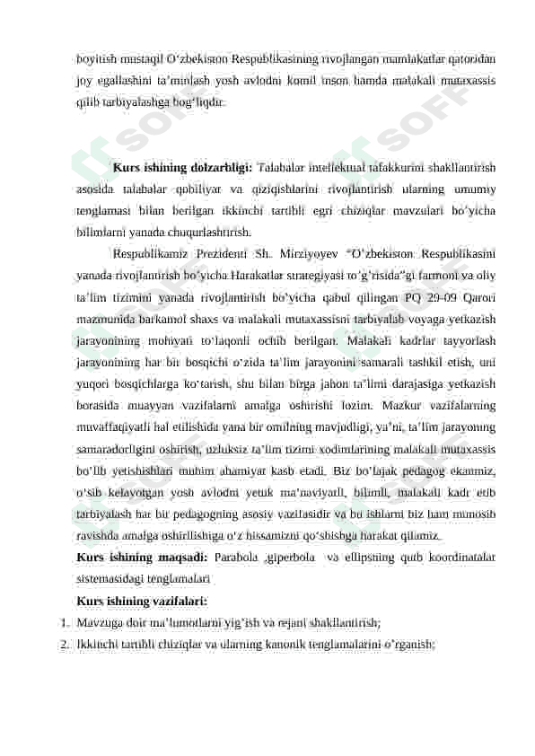 Parabola, Giperbola va Ellipsning qutb koordinatalar sistemasidagi tenglamalari” 4