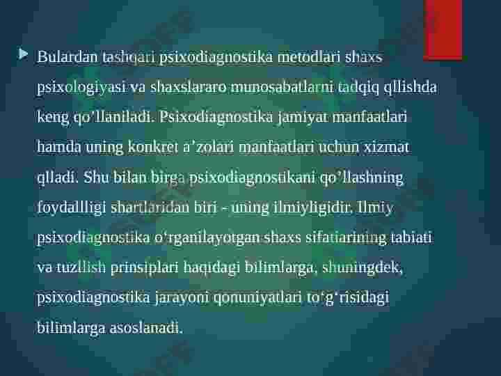Ilmiy psixodiagnostika bilan amaliy psixodiagnostikaning o'zaro aloqalari 4