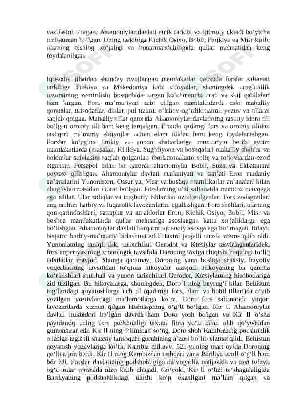 Ahamoniylar imperiyasi hukmronligi davrida Afg'oniston. Kir II va Doro I ning istilochilik harakatlari. 4
