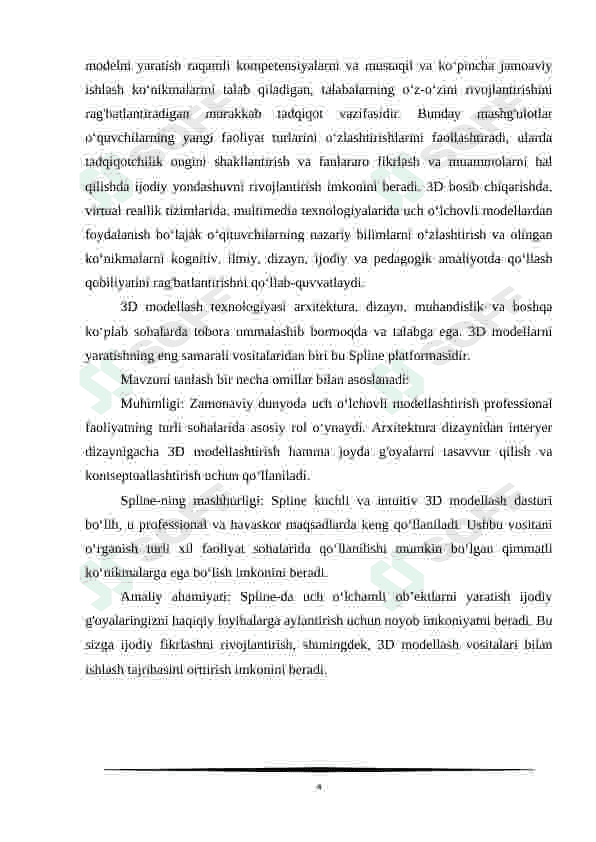Spline platformasida uch olchovli obyektlar yaratish 4