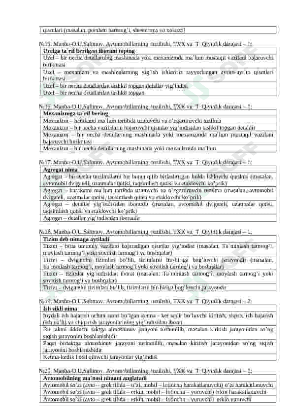 Avtomobil tuzilishi fanidan 150ta test 4