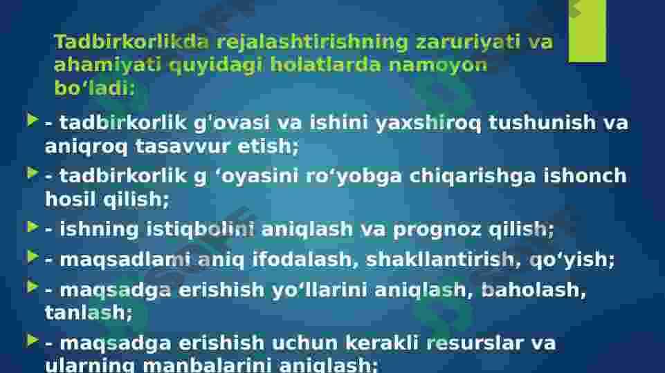 Korxona faoliyatida biznesni  rejalashtirish 4