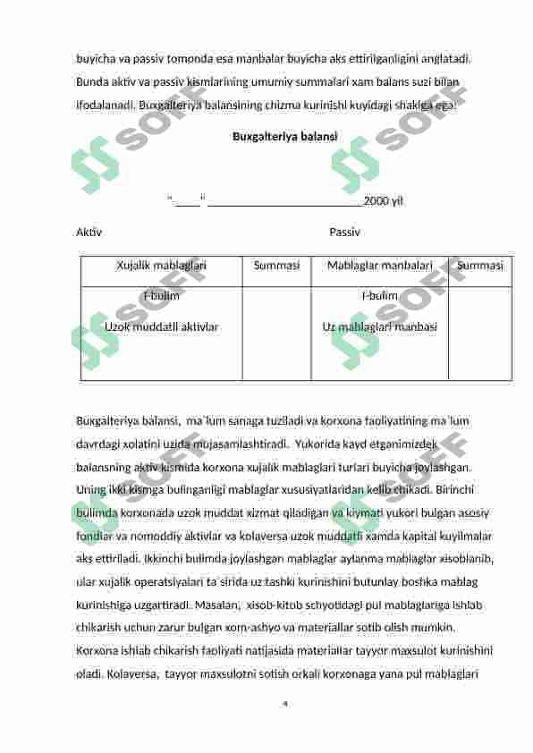 Turli mulkchilik shaklidagi dorixona tashkilotlarida buxgalterya balansi 4