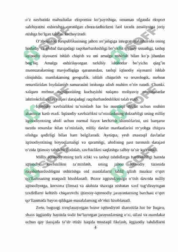 O‘ZBEKISTONNING DUNYONING RIVOJLANGAN DAVLATLARI BILAN IQTISODIY HAMKORLIGI. 4