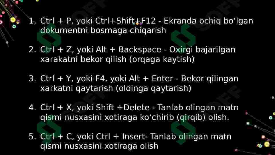 Microsoft Word dasturining tugmalar kombinatsiyalari 4