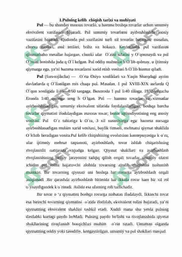 Jahon  iqtisodiyotida pul  evolutsiyasi va vazifalari 4