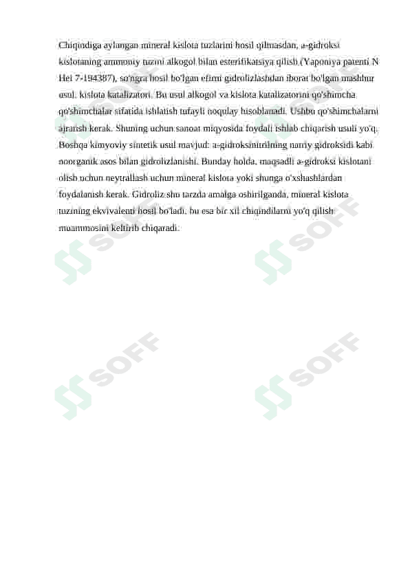 Gidroksikislatalarning olinish usullari. Fizialogik va kimyoviy xususiyatlari. Ayrim vakillari 4