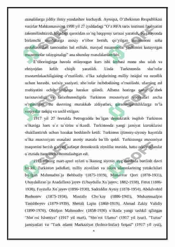 Sovet hokimiyatiga qarshi Farg’ona vodiysidagi qurolli harakatlarning yetakchilari va ularning faoliyati 4